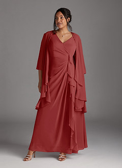 Azazie Manuella Vestidos para mãe da noiva Vestido Ferrugem de Chiffon de Linha A com Decote em V Plissado image10