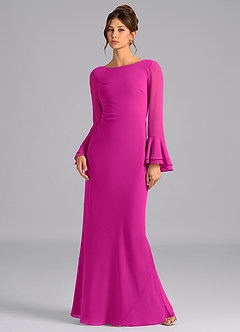 Azazie Leone Bridesmaid Dresses Fuchsia Mermaid Corset Chiffon Dress image1