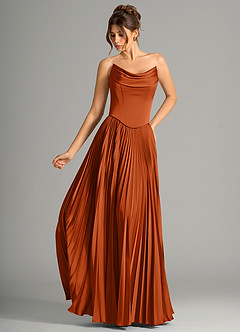 Azazie Saedra Bridesmaid Dresses Burnt Orange A-Line Corset Stretch Satin Dress image1