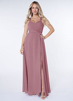 Azazie Nahrin Bridesmaid Dresses Vintage Mauve A-Line V-Neck Pleated Chiffon Dress image1