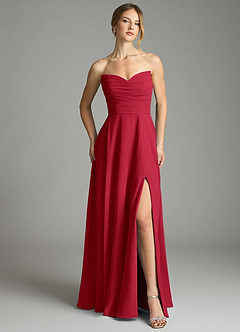 Azazie Ayla Abiti da Damigella Abito A-Line in Chiffon Scollo a Cuore Scarlatto image5