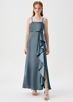 Azazie Kaylee Junior Twilight A-Line with Belt Metallic Satin Dress image5