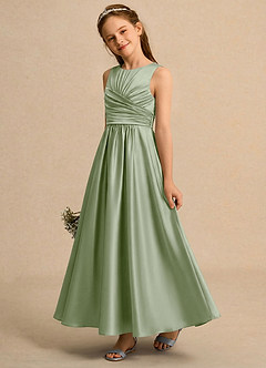 Azazie Ducky Junior Formal Flower Girl Klänningar Klä A-Line i Stretch Satin Plisserad image3