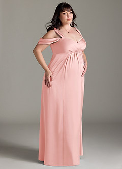 Azazie Rhea Robes de demoiselle d'honneur de maternité Robe Trapèze Épaule nue plissée Longueur ras du sol Satin extensible image10