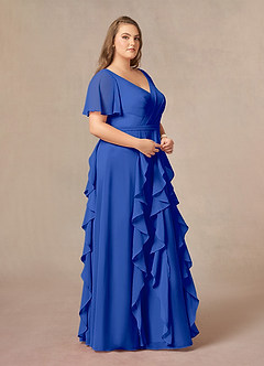Azazie Watson vestidos de madre de la novia Vestido de Azul Real de Gasa de Corte En A con Cuello en V image9