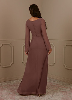 Azazie Belinda Mother of the Bride Dresses Espresso A-Line V-Neck Pleated Chiffon Dress image2