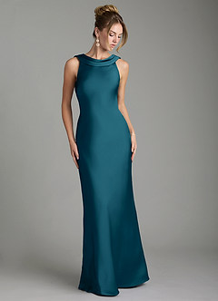 Azazie Aussie Bridesmaid Dresses Ink Blue Sheath Pleated Stretch Satin Dress image1