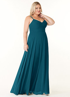 Azazie Janine Bridesmaid Dresses Ink Blue A-Line V-Neck Chiffon Dress image8