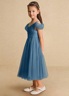 Azazie Lizzette Flower Girl Dresses Bermuda A-Line Ruched Tulle Dress image3
