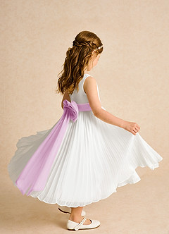 Azazie Margot Flower Girl Dresses Ivory Candy Pink A-Line Pleated Chiffon Dress image7