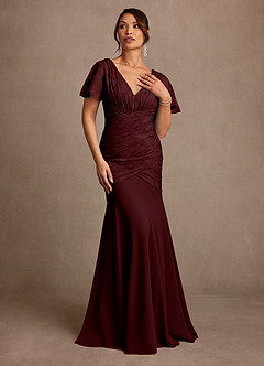 Azazie Jolene Mother of the Bride Dresses Cabernet Mermaid Pleated Floral Burnout Dress image4