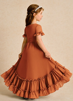 Azazie Kass Flower Girl Dresses Cinnamon A-Line Pleated Chiffon Dress image6