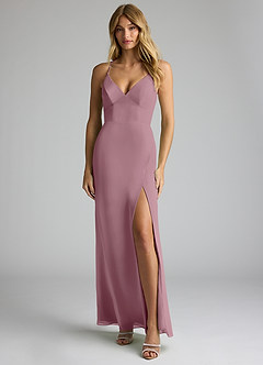 Azazie Becca Bridesmaid Dresses Vintage Mauve Sheath V-Neck Chiffon Dress image1