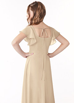 Azazie Bondi Junior Champagne A-Line Bow Chiffon Dress image3