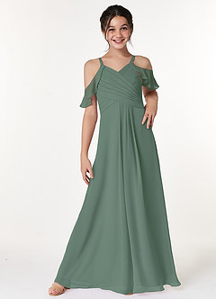 Azazie Dakota Junior Eucalyptus A-Line Off the Shoulder Chiffon Dress image1