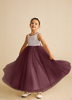 Azazie Tay Flower Girl Dresses Sangria A-Line Sequins Tulle Dress image6