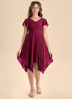 Azazie Janeaurelia Junior Burgundy A-Line Pleated Chiffon Dress image6