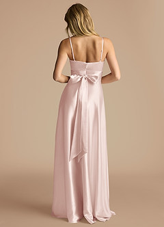 Azazie Oliana Bridesmaid Dresses Blushing Pink A-Line Pleated Metallic Satin Dress image3