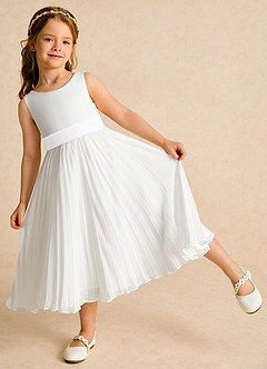 Azazie Margot Flower Girl Dresses Ivory White A-Line Pleated Chiffon Dress image3