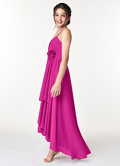 Azazie Catalina Junior Fuchsia A-Line Ruched Chiffon Dress image4