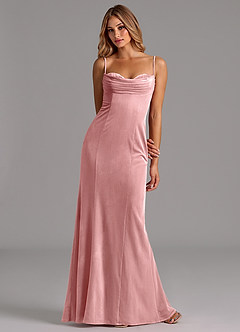 Azazie Karryn Robes de demoiselle d'honneur Robe Sirène en velours Corset Rose Poussiéreuse image3