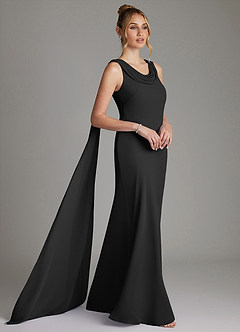 Azazie Jaya Bridesmaid Dresses Black Sheath Pleated Chiffon Dress image5