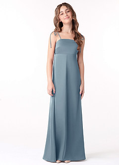 Azazie Violeta Vestido de Azul Polvoriento de Stretch Satin de Acampanado con Lazo image1