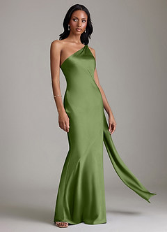 Azazie Galinda Brudtärnklänningar Klä av Sjöjungfru i Stretch Satin Ena axeln Enbärsgrön image5