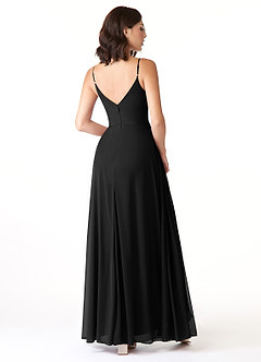 Azazie Evalin Vestidos de damas de honor Vestido de Negro de Malla de Corte en A con Cuello en V Plisado image4