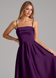 Azazie Lucienne Bridesmaid Dresses Grape A-Line Pleated Stretch Satin Dress image2