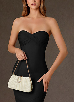 front Matching Color Crystal Buckle Pleated Satin Clutch Bag