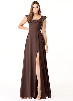 Azazie Jinny Final Sale Mulberry A-Line Square Neckline Ruched Chiffon Dress image2