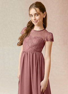 Azazie Delevingne Junior Vestido de Rosa Del Desierto de Gasa de Corte En A con Encaje image4