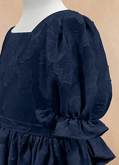 Azazie Joss Flower Girl Dresses Dark Navy A-Line with Sleeves Floral Burnout Dress image7