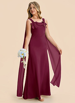 Azazie Chelsea Junior Mulberry Sheath Pleated Stretch Satin Dress image5