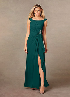 Azazie Yarrow Final Sale Peacock A-Line Pleated Chiffon Dress image1