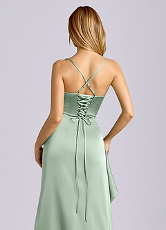 Azazie Sarai Bridesmaid Dresses Agave Sheath Corset Stretch Satin Dress image2