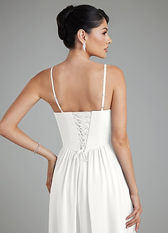 Azazie Alisha Robes de demoiselle d'honneur Robe Trapèze en Mousseline de soie Corset Blanc image10