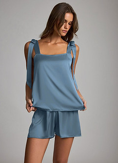 front Satin Bow Tank and Shorts Pajama Set