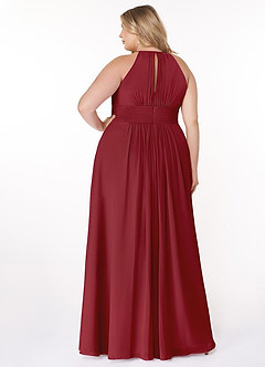 Azazie Bonnie Bridesmaid Dresses Pomegranate A-Line Keyhole Ruched Chiffon Dress image7