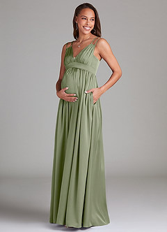 Azazie Emree Abiti da damigella d'onore premaman Abito A-Line con tasche Raso Elasticizzato Floor-Length image3