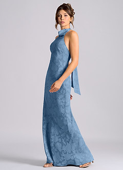 Azazie Velli Bridesmaid Dresses Steel Blue Mermaid High Neck Floral Burnout Dress image3