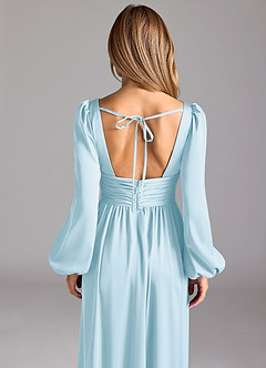 Azazie Norah Robes de demoiselle d'honneur Robe Trapèze en Satin extensible Bleu Ciel image6