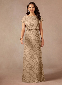 Azazie Lehi Mother of the Bride Dresses Champagne A-Line Boatneck Floral Burnout Dress image4
