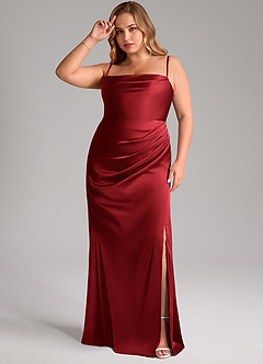 Azazie Leonis Bridesmaid Dresses Scarlet Mermaid Pleated Stretch Satin Convertible Dress image13