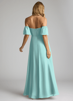Azazie Sue Bridesmaid Dresses Aqua A-Line Off the Shoulder Chiffon Convertible Dress image3