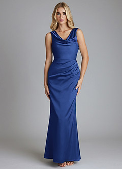 Azazie Tallie Bridesmaid Dresses Royal Blue Mermaid Pleated Stretch Satin Dress image9
