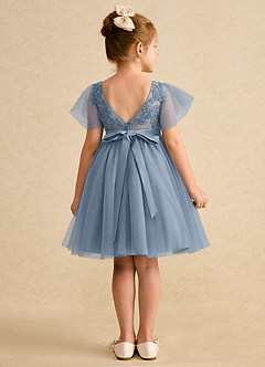 Azazie Queenie Flower Girl Dresses Dusty Blue A-Line Lace Dress image2