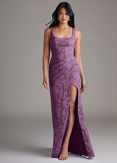 Azazie Mero Bridesmaid Dresses Wisteria Sheath Pleated Floral Burnout Dress image4