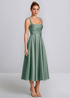 Azariya Vintage Salbei Satin-Midikleid mit eckigem Ausschnitt und Schnürung in A-Linie image2